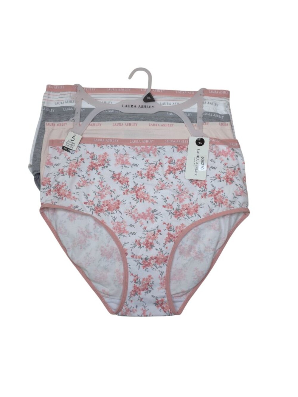 Laura Ashley Womens 5-Pack Cotton Spandex Tag-Free Panties XL Floral & Solid